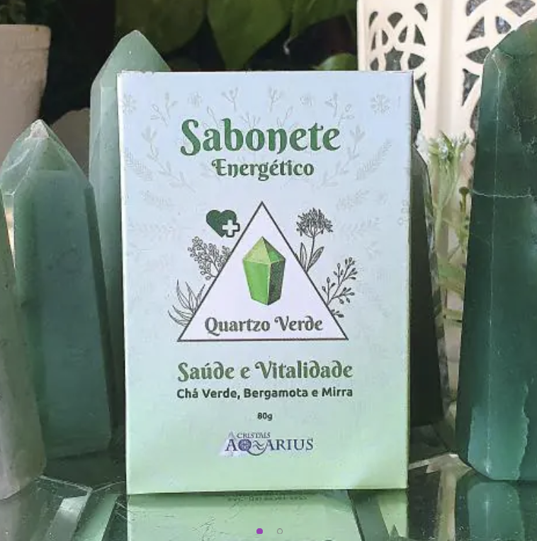 Sabonete de Quartzo Verde Saúde e Vitalidade Chá Verde, Bergamota e Mirra 80g